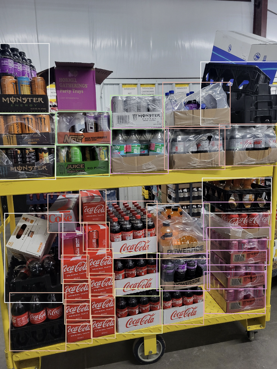 Delivery cart of mixed beverage cases with each pack detected