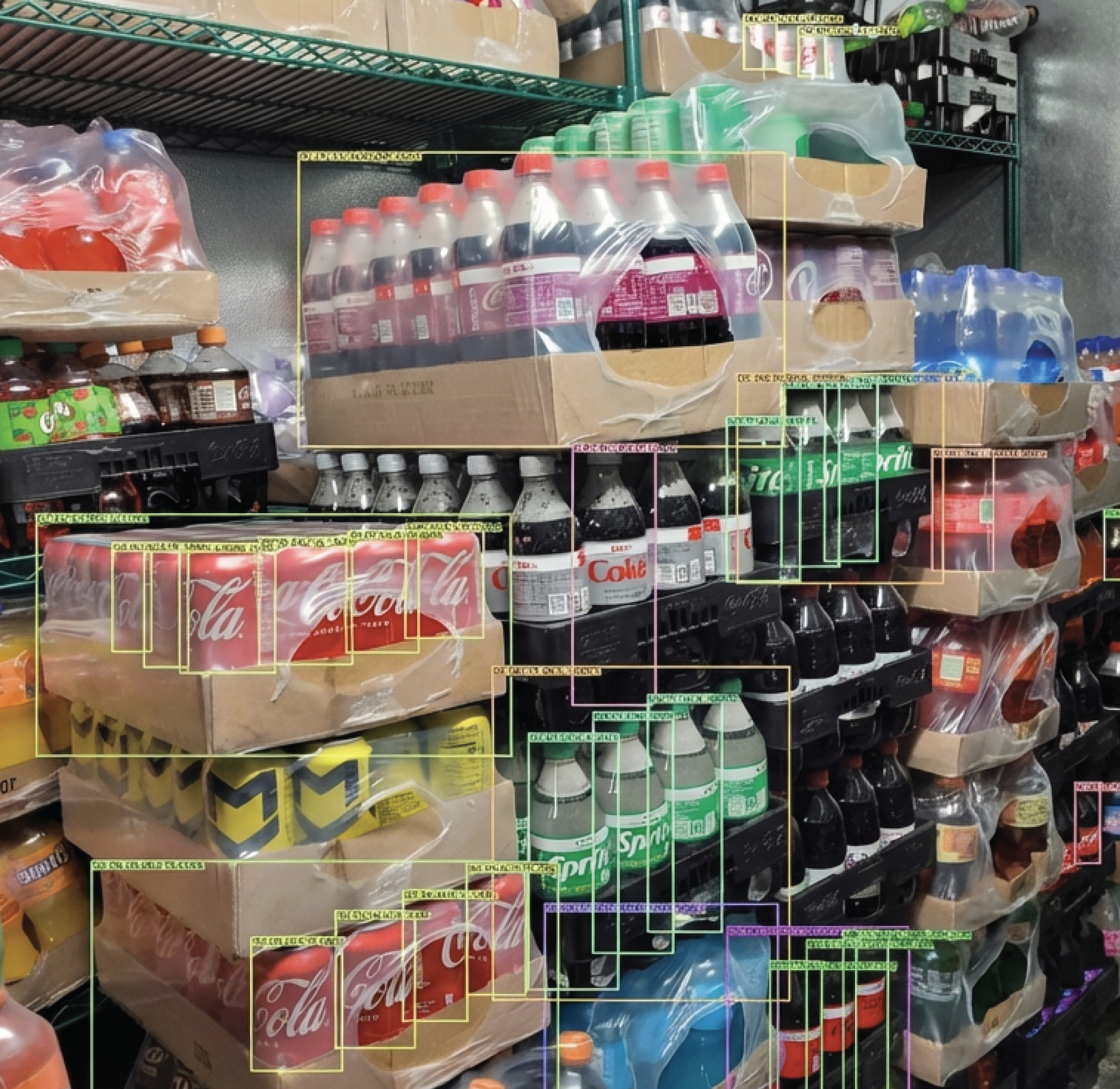 Backroom stock stacked on pallets with cases and packs detected