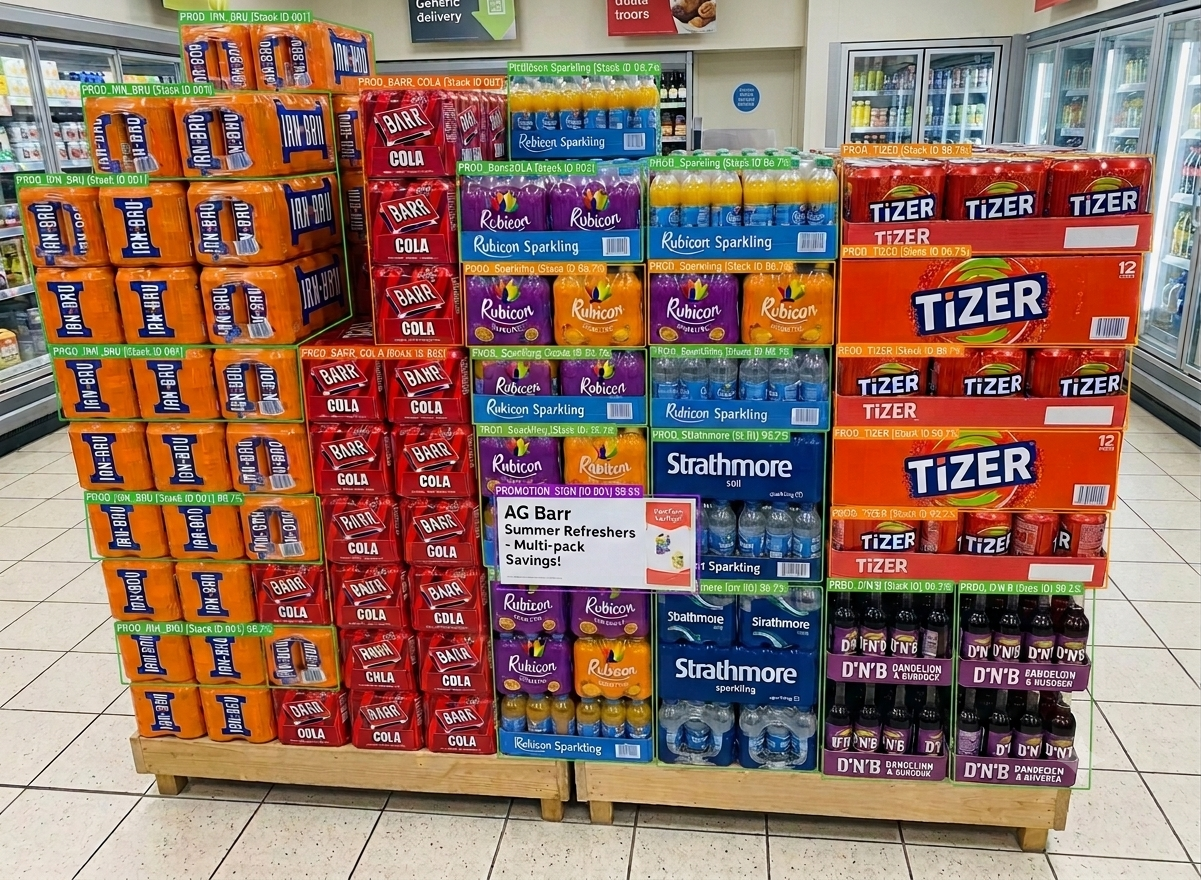 AG Barr multi-pack display stack with products and promotion sign detected